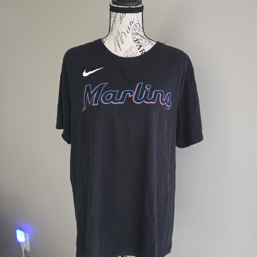 Nike Marlins Black Short-Sleeve Logo Tee